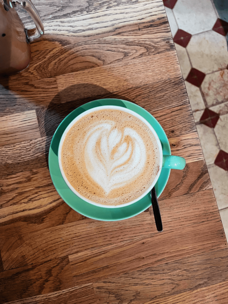 Dirty chai latte at copenhagen coffee lab in Lisbon